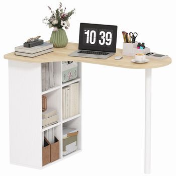 Escritorio De Hogar De Madera Efecto Roble Homcom Con Estantes, 100 X 59 X 75,5 Cm – Roble