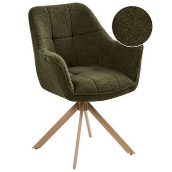 Silla De Comedor Giratoria Asiento Tapizado De Borreguito Respaldo Curvo Bouclé Verde Hayden