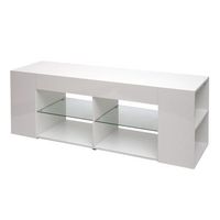 mueble para tv con 2 estantes de cristal 50 x 144 x 40 cm compartimento de almacenamiento blanco brillante 040007857