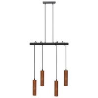 lampara colgante moderna 4 luces pantalla madera oscura roble base metal salon dormitorio iluminacion ambiente tutaki