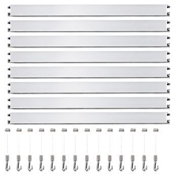 Colgar Cuadros Sin Agujeros Pack 12 Metros Eurohang Guías Aluminio Plata Mate 150 Cm Con 15 Colgadores Fast Nylon Clips Tapas Tornillos