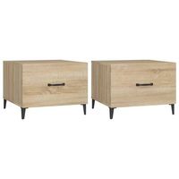 pack 2 uds mesa de centrormesa auxiliarrmesa de cafe con patas de metal roble sonoma 50x50x40cm