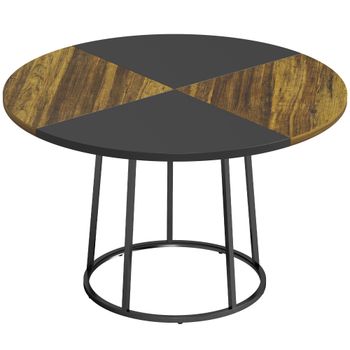 HOMCOM Mesa de Comedor Redonda Ø120 cm para 4-6 Personas con Sobre Bicolor, Estilo Industrial, Marrón Rústico y Negro