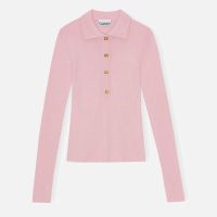 ganni ribbed merino wool polo - m