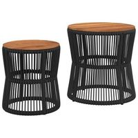 2 uds mesas auxiliares jardinrmesa para exterioresrmesa de patio superficie de madera ratan negro