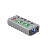 hub delock 6 puertos 5 gbps modelo 63263 con carga rapida y usb-c pd con interruptores