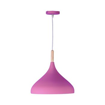 BEL AIR HOME - Lámpara Colgante Baviera 1xE-27 (BOMBILLA NO INCLUIDA) Diámetro 30 cm de Metal y Madera, Altura Ajustable (ROSA)