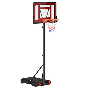 HOMCOM Canasta de Baloncesto Ajustable de 205-261 cm Aro de Baloncesto con Soporte de Acero y Ruedas de Transporte Rojo Negro   Aosom España