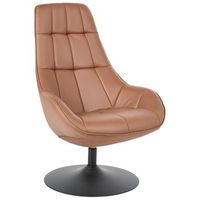 sillon giratorio de piel sintetica asiento acolchado base de una pata estilo retro marron marstrand