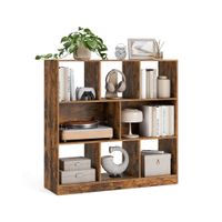 libreria de madera con cubos y estantes marron rustico