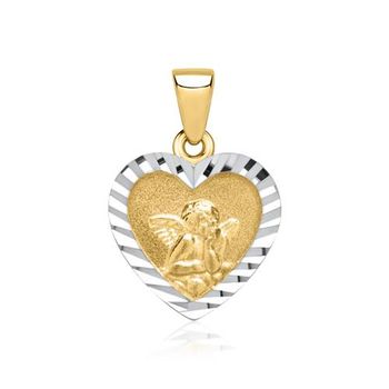 Colgante corazón con motivo ángel 8 quilates oro
