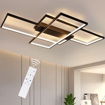 Nettlife Lámpara Techo Ajustable 100x70x8cm, 3 Led Negras Cuadradas, Control Remoto, Iluminación Acrílica 88w