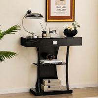 mesa consola t con cajon estantes recibidor moderna 91x30x88 cm negro