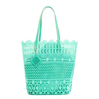 bolso shopping de encaje con charm aquamarine
