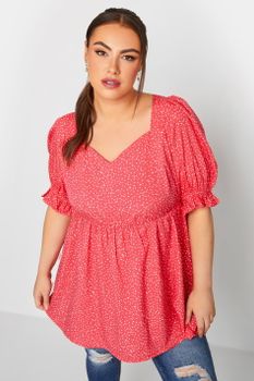 Limited Collection Top Rosa Moteado Con Manga Abullonada, Mujer Curvy Y Tallas Grandes, Yours