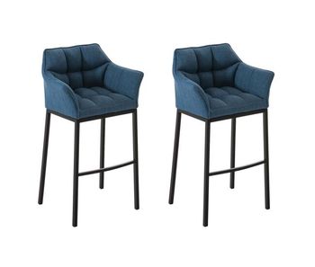 Juego de 2 taburetes de bar damaso con tapizado de tela y base de cuatro patas azul 48x64x110 cm