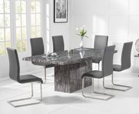 crema 160cm grey marble dining table with malaga chairs