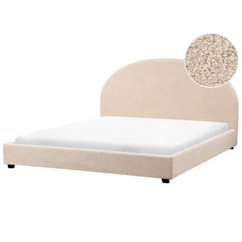 Cama Con Somier Minimalista De Bouclé 180 X 200 Cm Beige Vaucluse