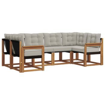 Conjunto De Sofás De Exterior 6 Piezas | Mueble De Jardín Natural Y Gris Claro