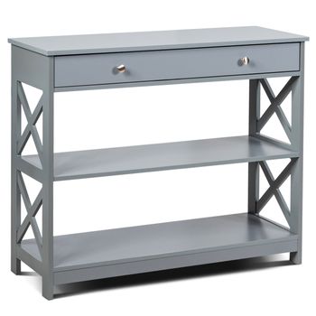 Costway Mesa Auxiliar con 1 Cajón y 2 Repisas Mesa para Entrada con Diseño en X para Entrada Salón y Pasillo 100 x 30 x 80 cm