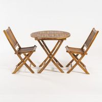 conjunto de exterior mesa redonda 80 cm y 2 sillas plegables madera teca grado a tratamiento al agua aplicado juego de comedor de teka set sillas y mesa de teka set terraza