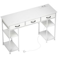homcom escritorio con almacenamiento con enchufes de corriente 3 cajones de tela y 4 estantes de almacenamiento 120x40x76 cm blanco