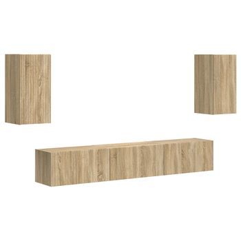 Conjunto De Mueble De Tv Montaje En La Pared 5 Uds | Mueble De Salón | Gabinete De Tv Roble Sonoma