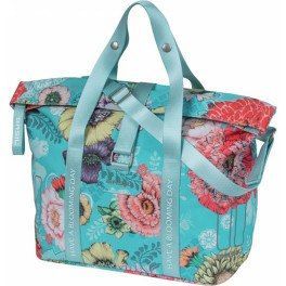 Basil Bolsa Bloom Field Klickfix 11l Impermeable Poliester Azul Flores C/reflectantes (29x15x26 Cm)