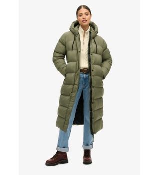 Superdry para mujer. W5011735A Chaqueta acolchada larga Ripstop verde (XL), Casual, Poliéster Reciclado, Sostenible