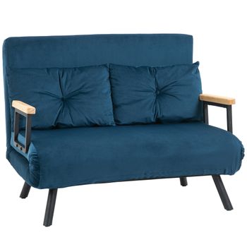 HOMCOM Sofá Cama Convertible 3 en 1 Azul Sillón Cama 2 Plazas Plegable Respaldo Ajustable 5 Niveles Almohadas para Invitados   Aosom España