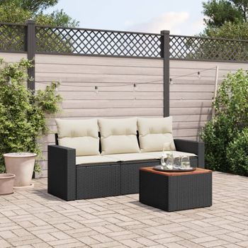 Conjunto De Sofás Jardín 4 Uds | Mueble Jardin Mesa Y Sillas Con Cojines Ratán Sintético Negro Cfw514963