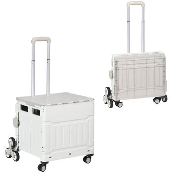 HOMCOM Carrito de compras plegable caddie de compras con mango telescópico ajustable y tapa carga máx 80 kg Blanco   Aosom España