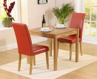oxford 80cm solid oak dining table with albany red chairs - red 2 chairs