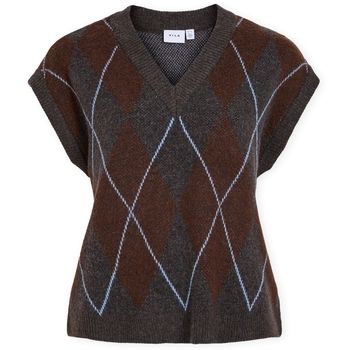 Vila Jersey Argyle Knit - Dark Grey Melange/Coffee Bean para mujer