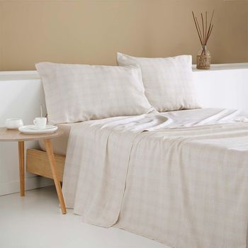 Juego De Sábanas Nervion Beige Satén Algodón  200 Hilos 280x260 Cama 200
