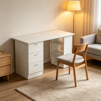 Escritorio De Ordenador Con 3 Cajones Y 3 Estantes, Blanco, 120 X 49 X 72 Cm