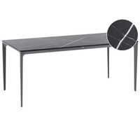 mesa de comedor de jardin con tablero de hpl y estructura de aluminio resistente a los rayos uv agua oxido gris oscuro marmol negro sovareto