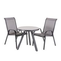 conjunto de mesas y sillas de jardin redonda 70 cm cristal templado color antracita  2 sillones aluminio