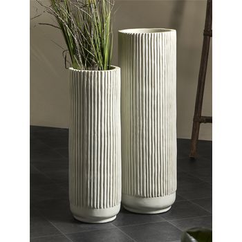 Vasija Relieve Lineas Verticales Beige S/2 26dx80 Cm