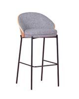 taburete nordico en madera de fresno y tapizado gris