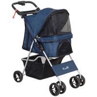 pawhut carrito para perros con toldo ajustable cesta de almacenaje y ruedas con freno tela oxford 75x46x94 cm azul oscuro