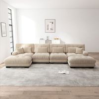 canape de esquina modular de 4 plazas en chenilla beige comodo para salon