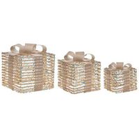 conjunto de 3 decoraciones regalos de navidad con lazos luces led blancas calidas acabado brillante para interior beige mosso