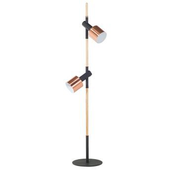 Lámpara De Pie Negra Cobrizo 125 Cm Focos Orientables Redondos Vidrio Transparente Diseño Moderno Owens