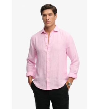 Superdry para hombre. M4011103A Camisa Riviera Lino rosa (L), Casual, Clásico, Manga larga