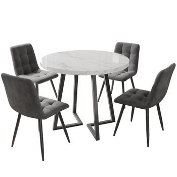 Conjunto De Mesa Redonda De 80 Cm Y 4 Sillas Gris Oscuro