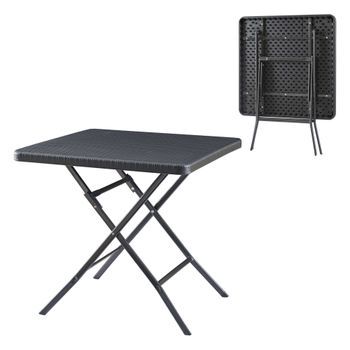 Mesa Plegable Mark Exterior 78x78x74cm - Efecto Ratán Negro [en.casa]