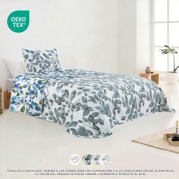 Juego Colcha Bouti Acolchada en Relieve con Exclusivo Estampado de Hojas y Flores, Tejido Ligero Transpirable Lavable a Máquina, Tamaños Cama90/105/135/150/180, Fundas Almohada con Cierre Sobre