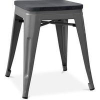 taburete diseno industrial - madera y acero - 46cm - stylix gris oscuro