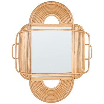 Espejo De Pared Decorativo Con Forma Ovalada Marco De Ratán De Madera Natural 70 X 90 Cm Alcorn